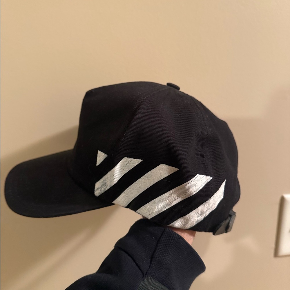 Off-White Black Cap with White Diagonal Stripes